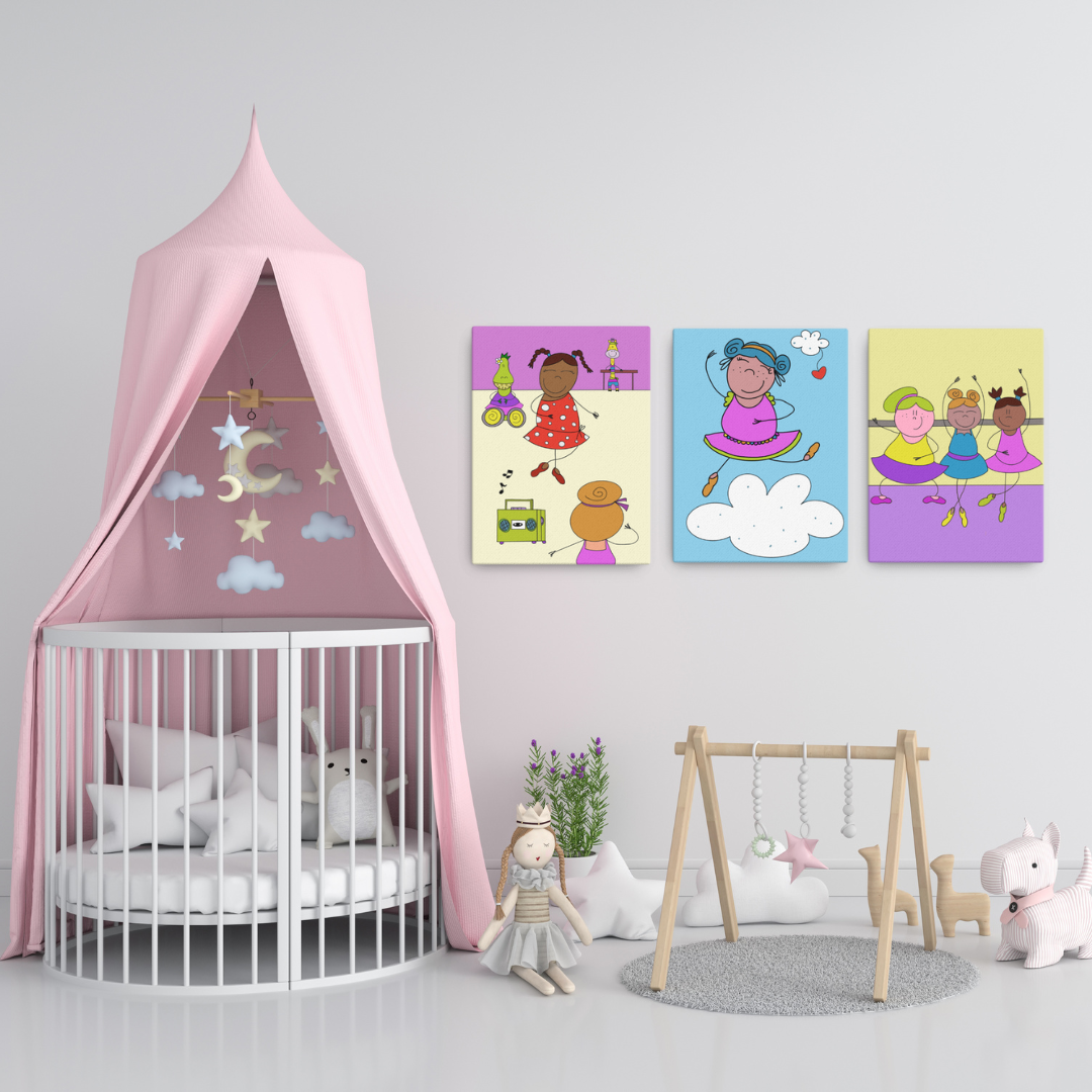 Decorazione cameretta bambini - Quadro inclusivo con ballerina cicciotta, dimensioni 20x30 cm, telaio in legno massello