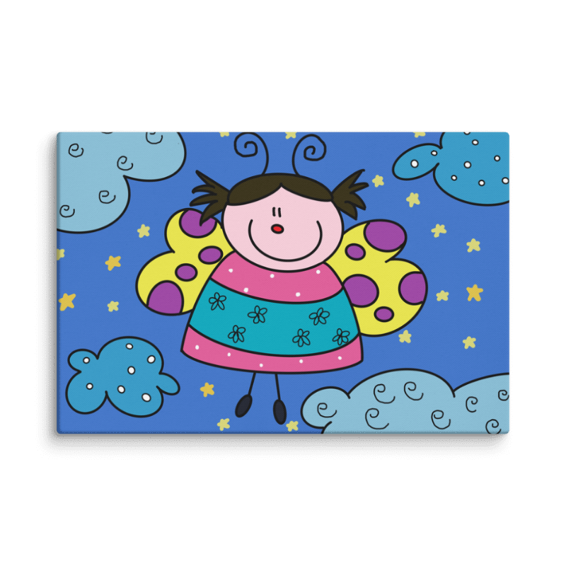 stampa su tela con folletta su cielo stellato, quadro per bambini 30x40 cm, decorazione cameretta buonanotte
