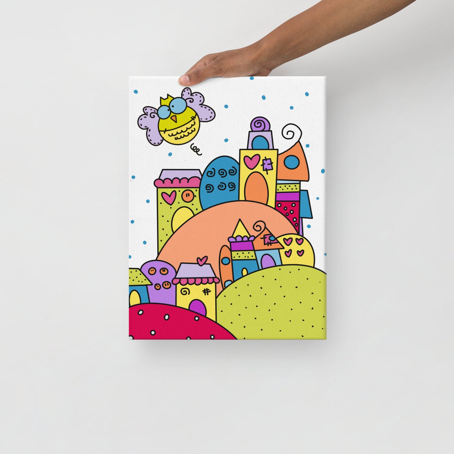 Quadro per cameretta bambini con casette colorate, simbolo dell’amicizia