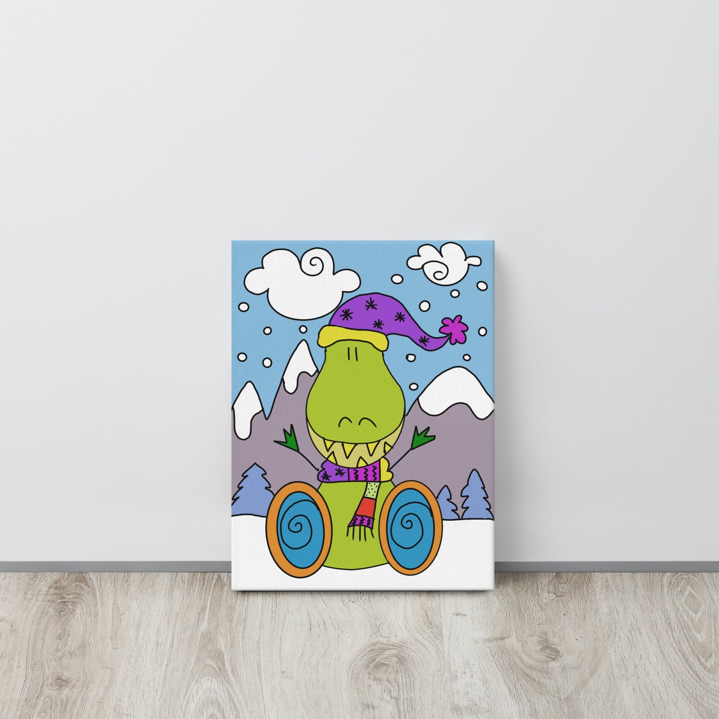 Quadro di Dino il Dinosauro con Disabilità su tela, decorazione per cameretta bambini, inclusione e diversità