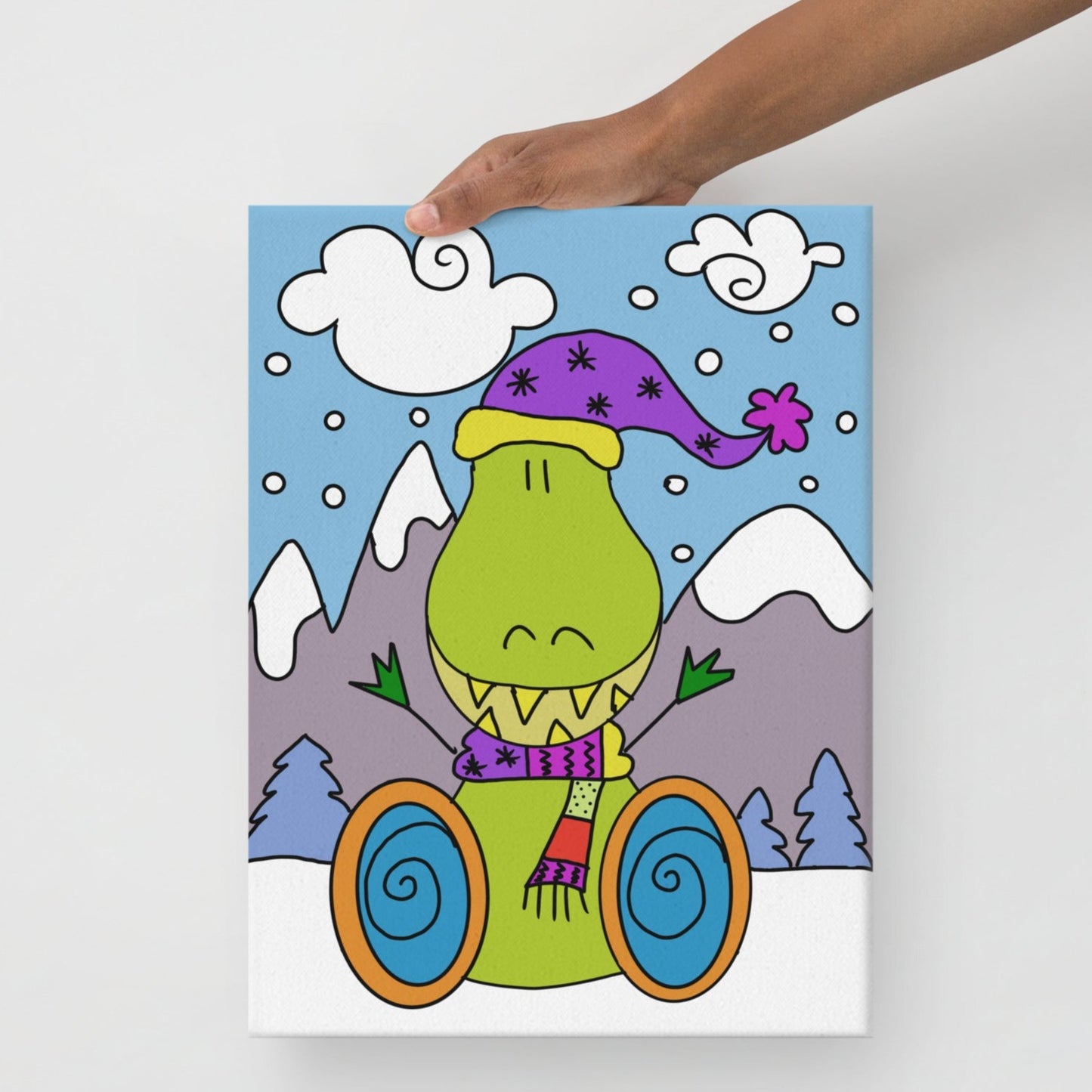 Quadro di Dino il Dinosauro con Disabilità su tela, decorazione per cameretta bambini, inclusione e diversità