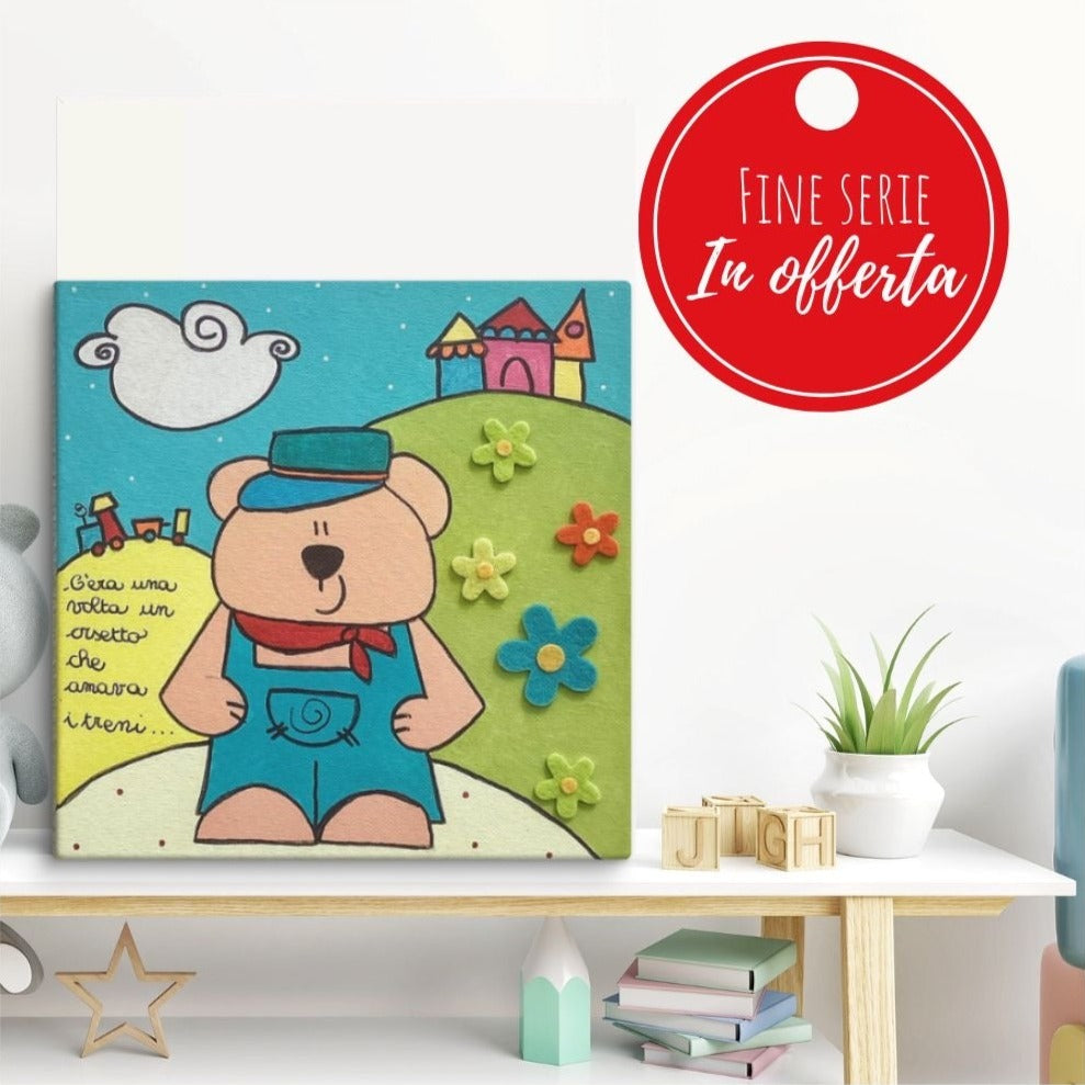 Quadro dipinto a mano “C’era una volta un Orso…” – L'orso Pisolo, decorazione cameretta bambini, quadro originale per bambini, regalo nascita e battesimo