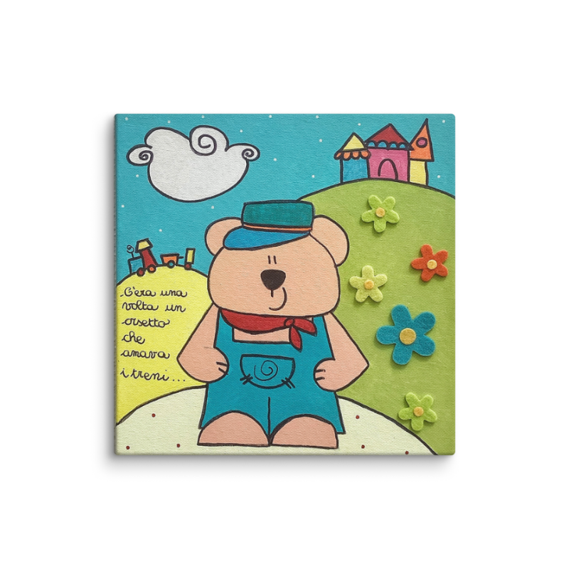 Quadro dipinto a mano “C’era una volta un Orso…” – L'orso Pisolo, decorazione cameretta bambini, quadro originale per bambini, regalo nascita e battesimo