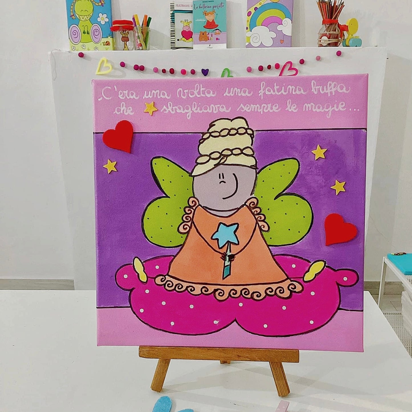 Quadro dipinto a mano "Fata Pasticciona", decorazione per cameretta bambini, quadro originale per bambini, regalo nascita e battesimo