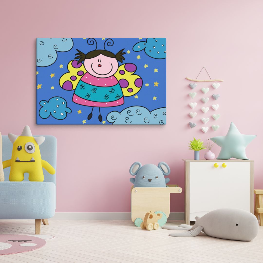 stampa su tela con folletta su cielo stellato, quadro per bambini 30x40 cm, decorazione cameretta buonanotte