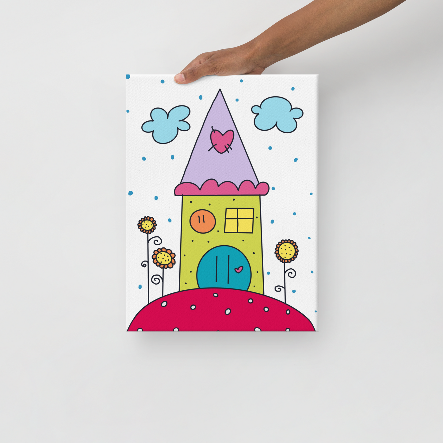 Quadro su tela con illustrazione allegra di casette colorate per decorare la cameretta"