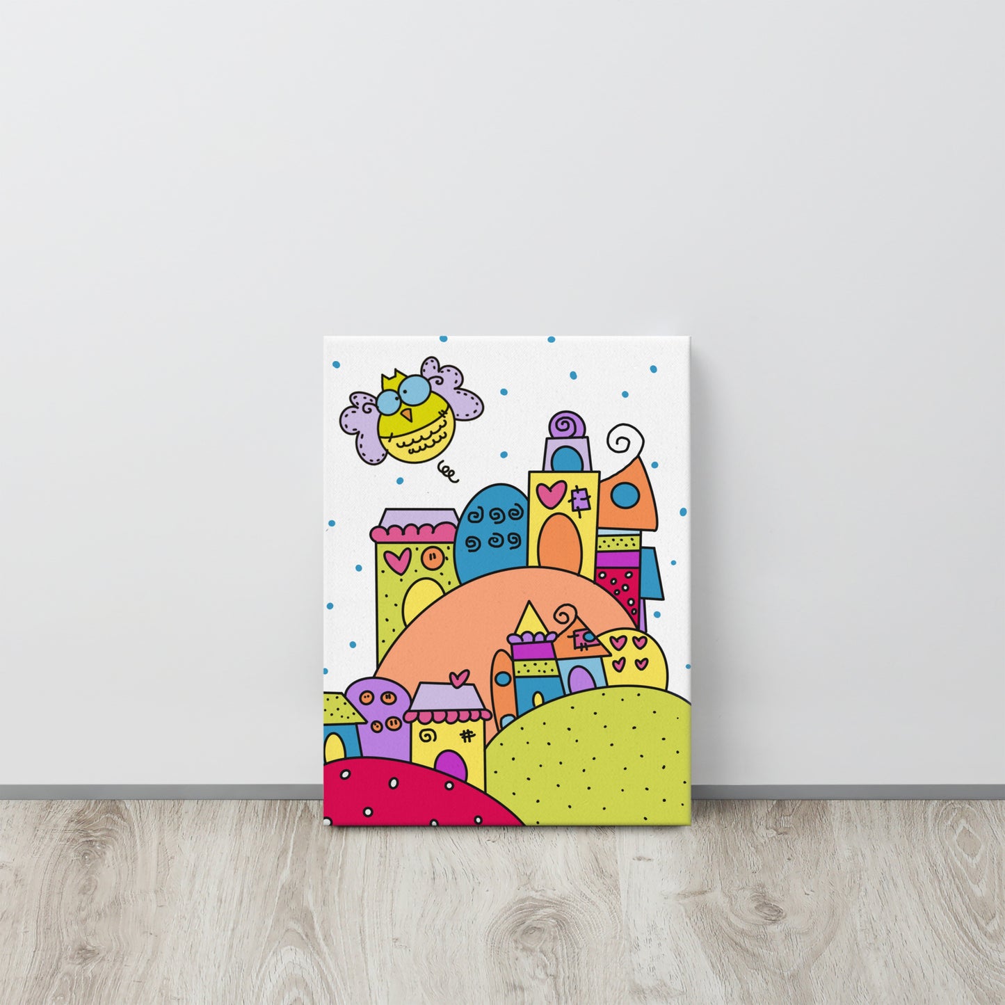 Quadro "Le Casette" come regalo per una nascita, decorazione cameretta bambini.
