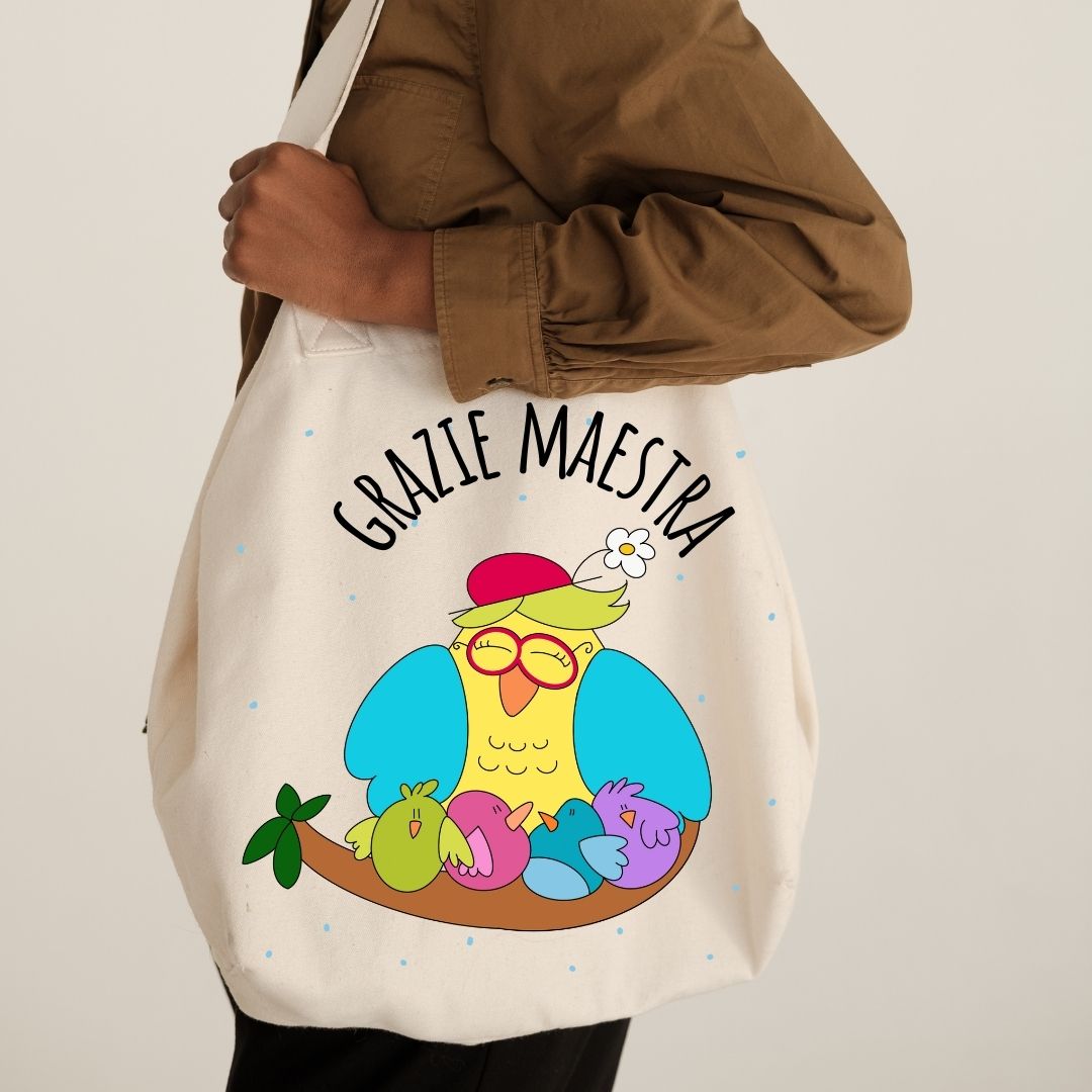 Borsa shopper con illustrazione "Grazie Maestra", regalo perfetto per insegnanti ed educatori,