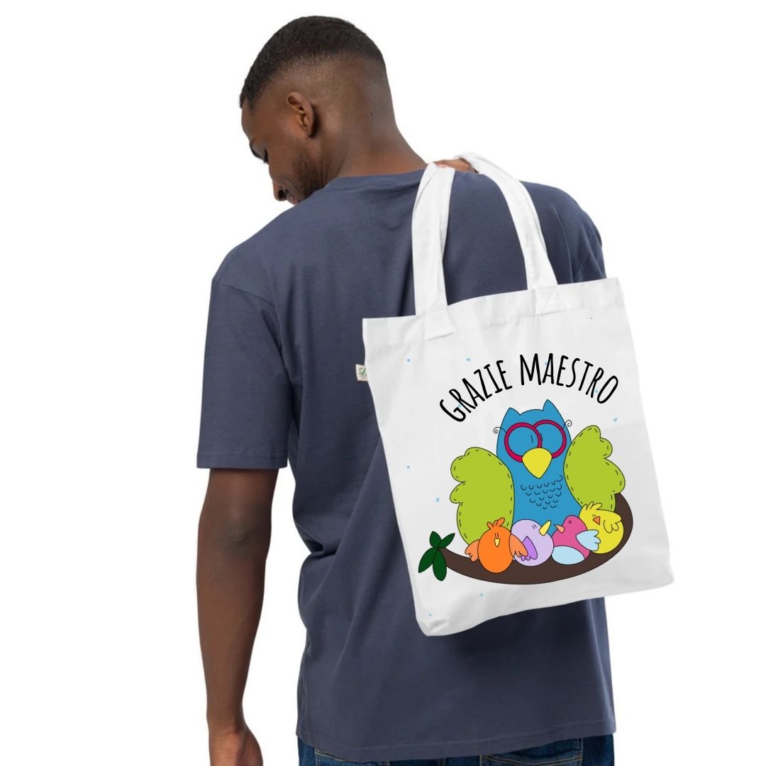 Borsa shopper con illustrazione "Grazie Maestro", regalo perfetto per insegnanti ed educatori
