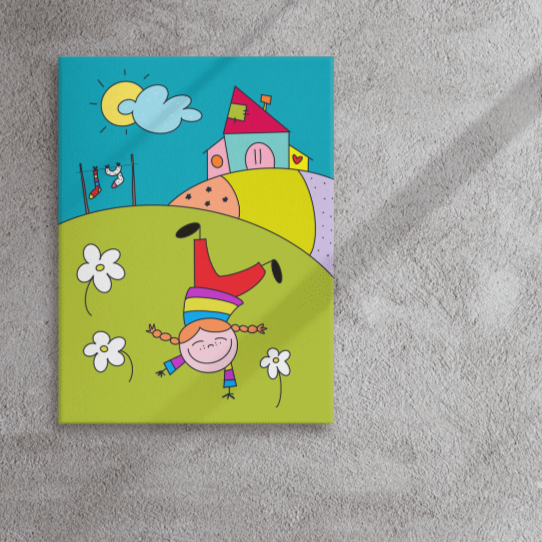 Stampa su tela di Pippi Calzelunghe con illustrazione esclusiva su canvas di alta qualità. Un quadro allegro e colorato che porta positività in ogni ambiente.