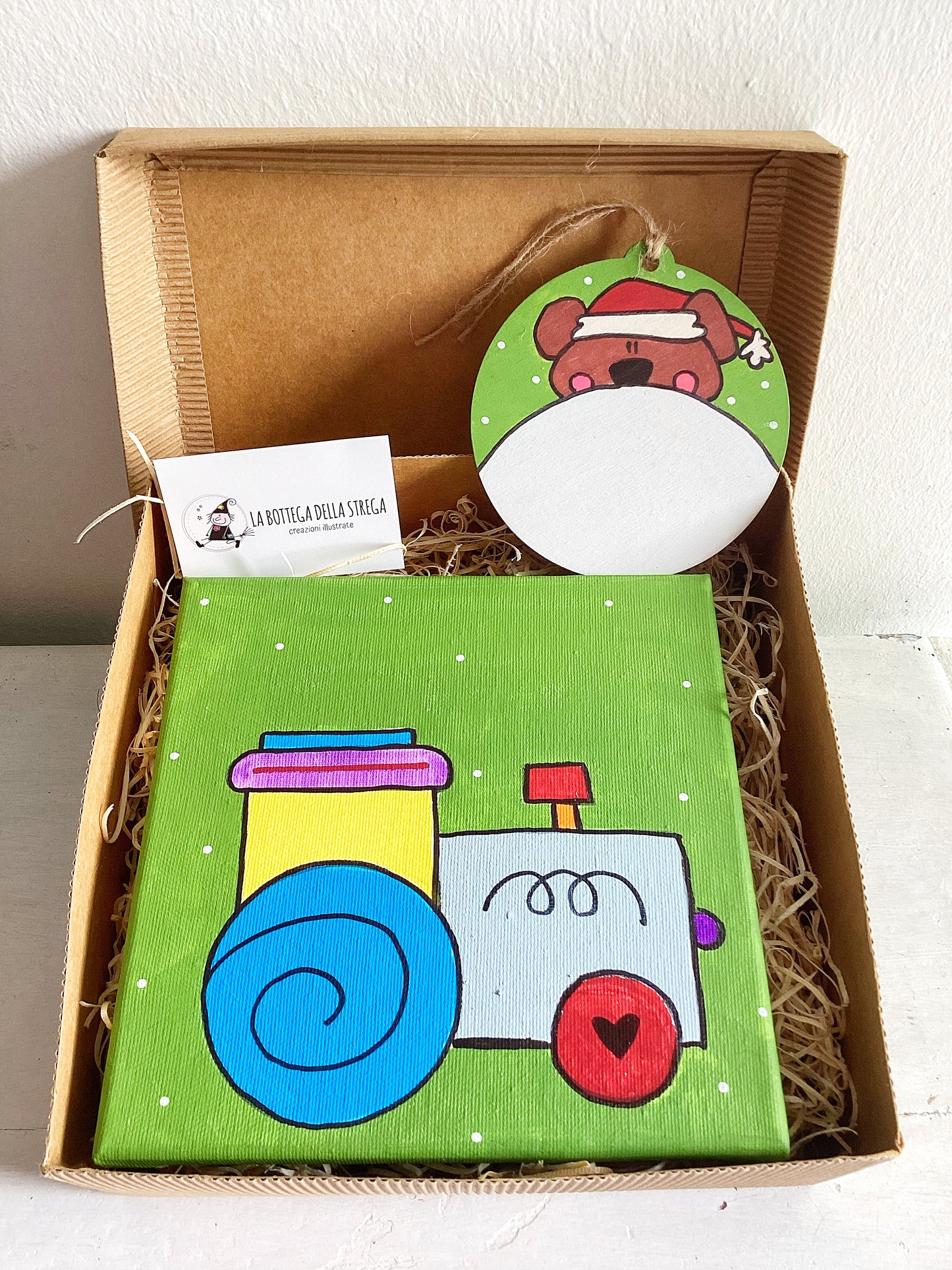 Quadro Trenino Verde + Decorazione il mio primo Natale -  Orsetto Natalizio da personalizzare