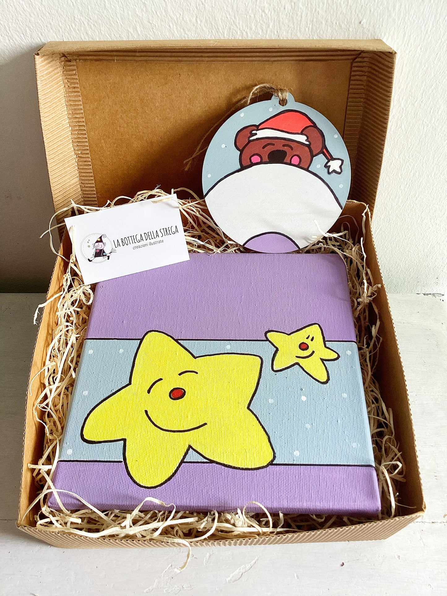 Quadro Stellina lilla + Decorazione il mio primo Natale - Orsetto Natalizio da personalizzare