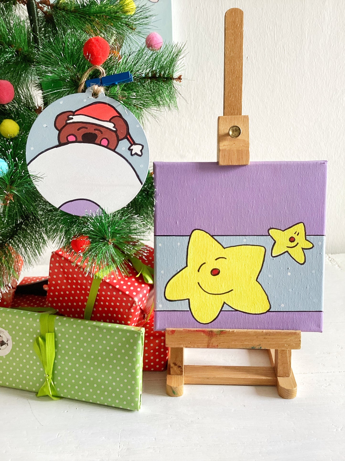 Quadro Stellina lilla + Decorazione il mio primo Natale - Orsetto Natalizio da personalizzare