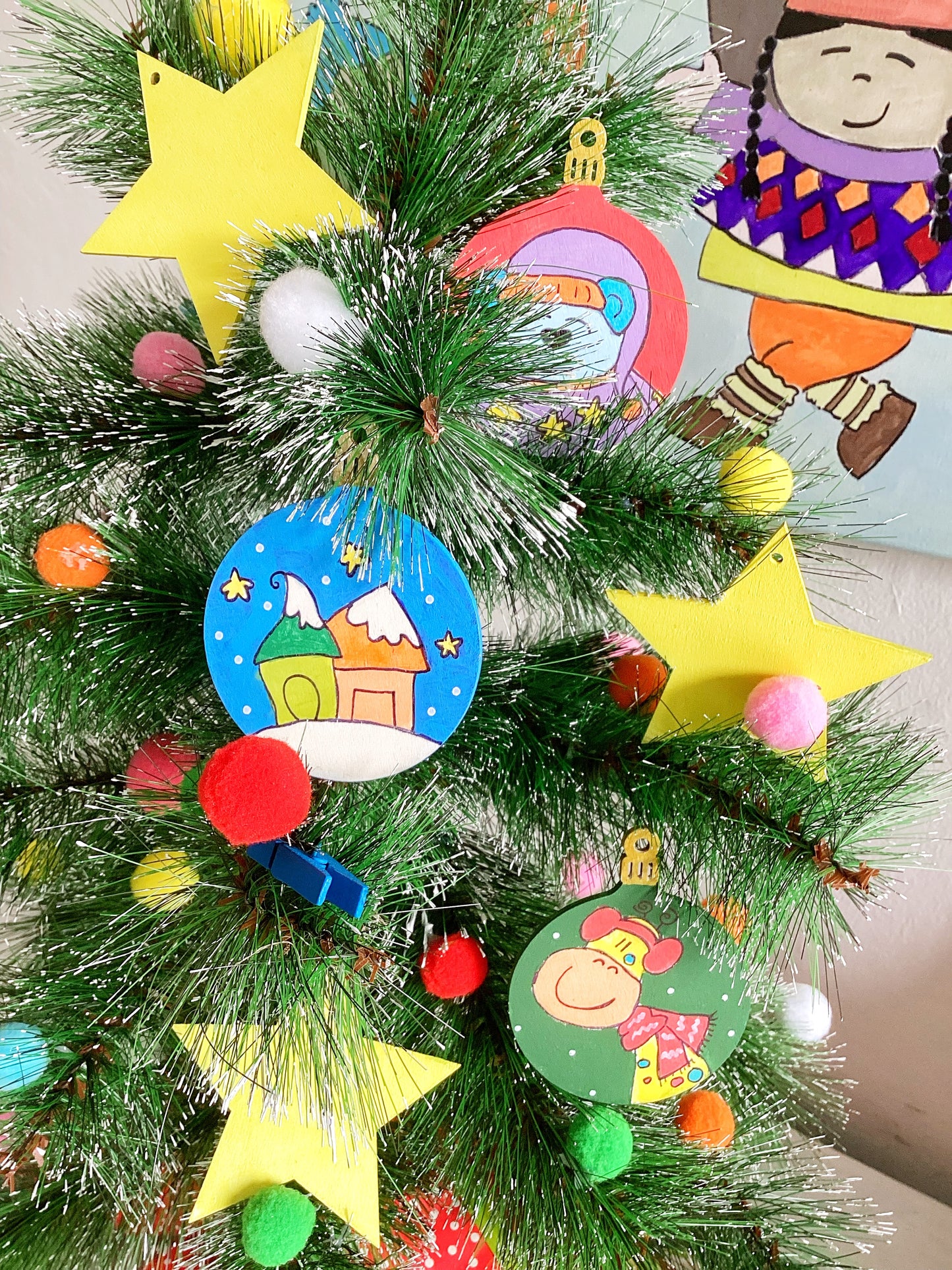 Quadro orsetto e decorazioni in legno personalizzate – Set regalo natalizio per bambini e famiglia