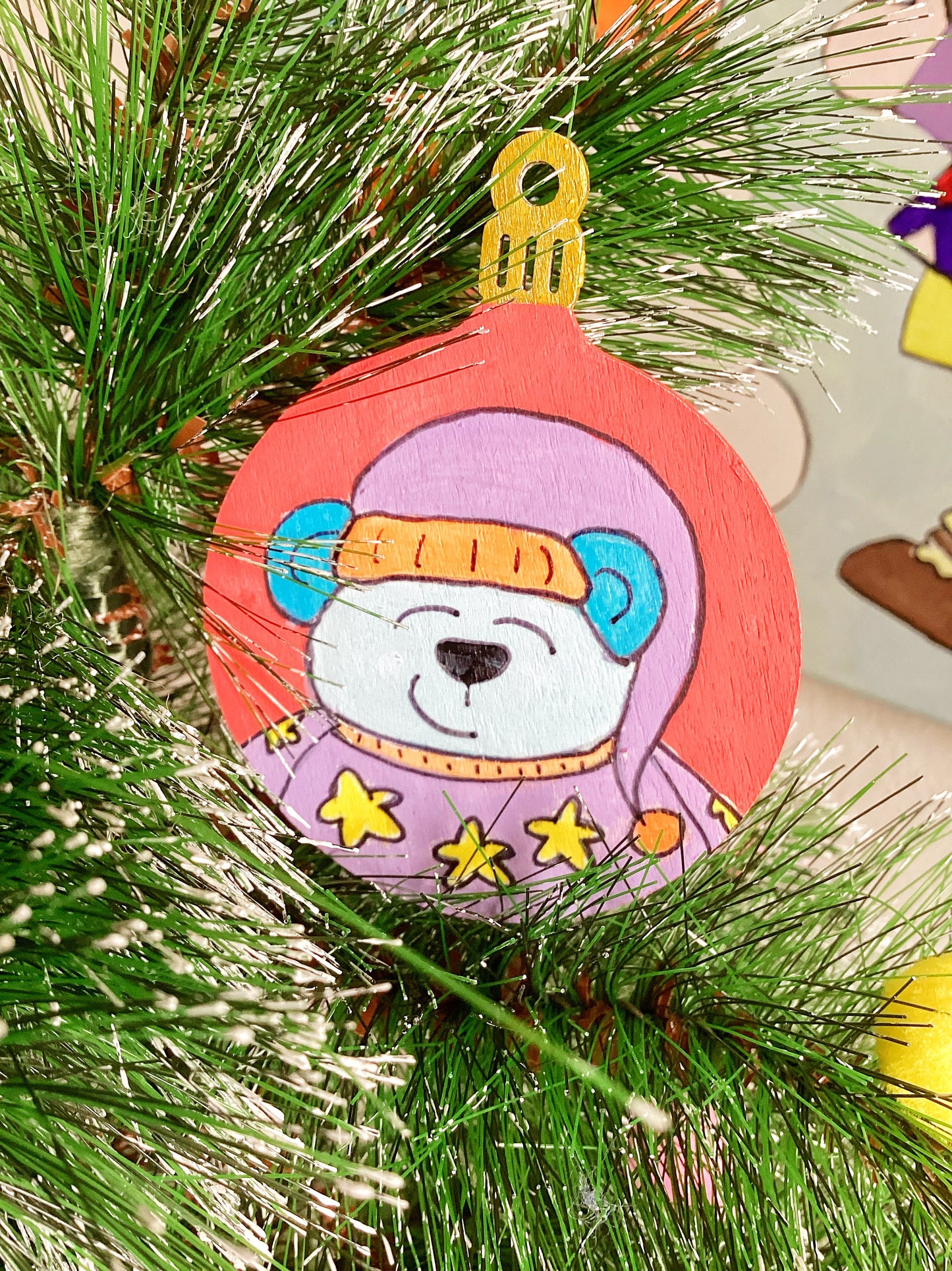 Quadro orsetto e decorazioni in legno personalizzate – Set regalo natalizio per bambini e famiglia