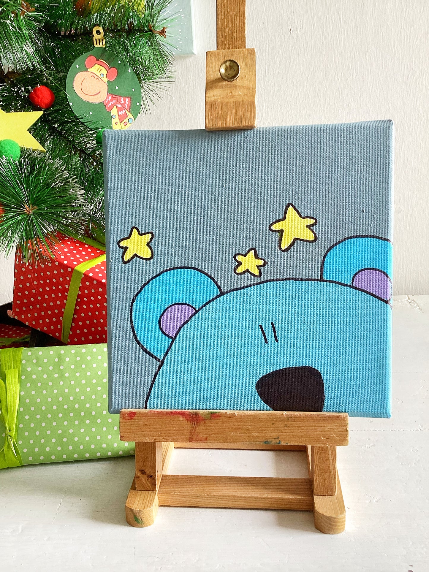 Quadro orsetto e decorazioni in legno personalizzate – Set regalo natalizio per bambini e famiglia