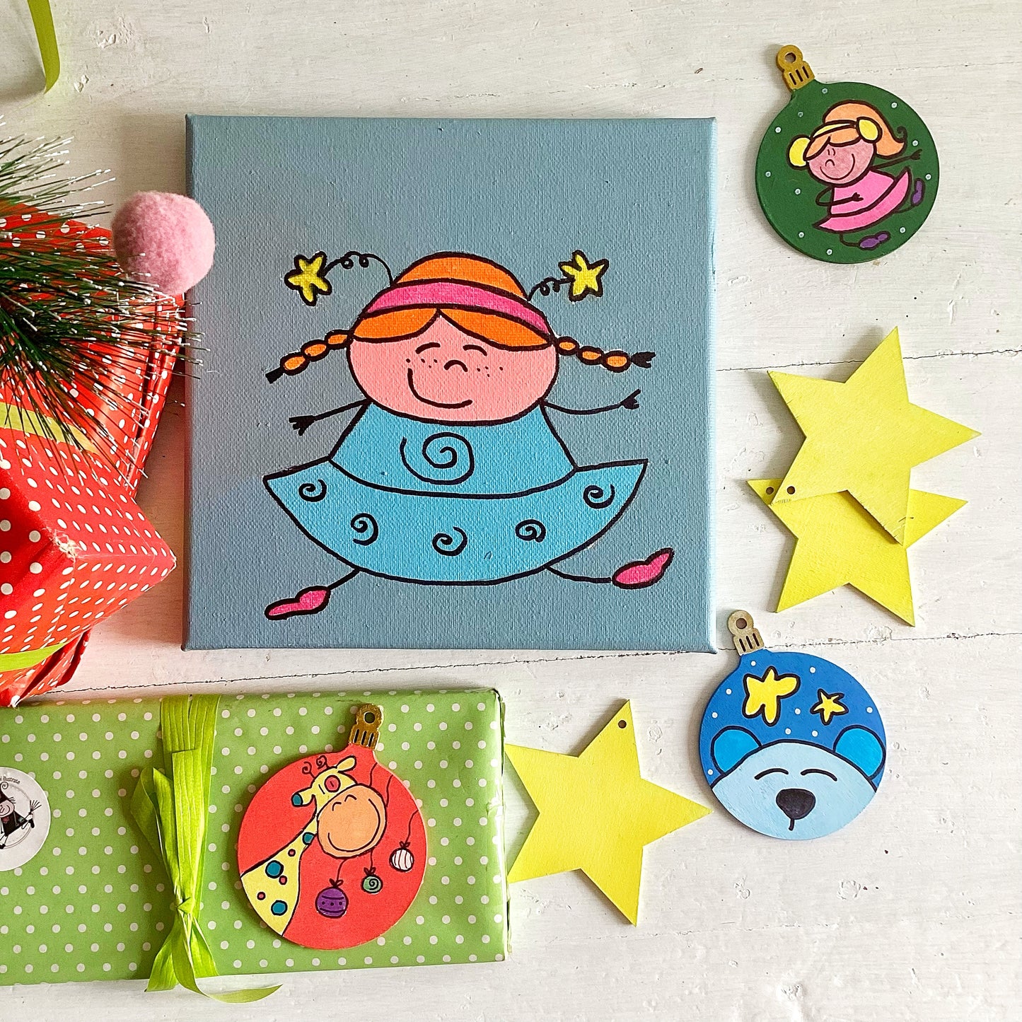 Quadro Ballerina e decorazioni in legno personalizzate – Set regalo natalizio per bambini e famiglia