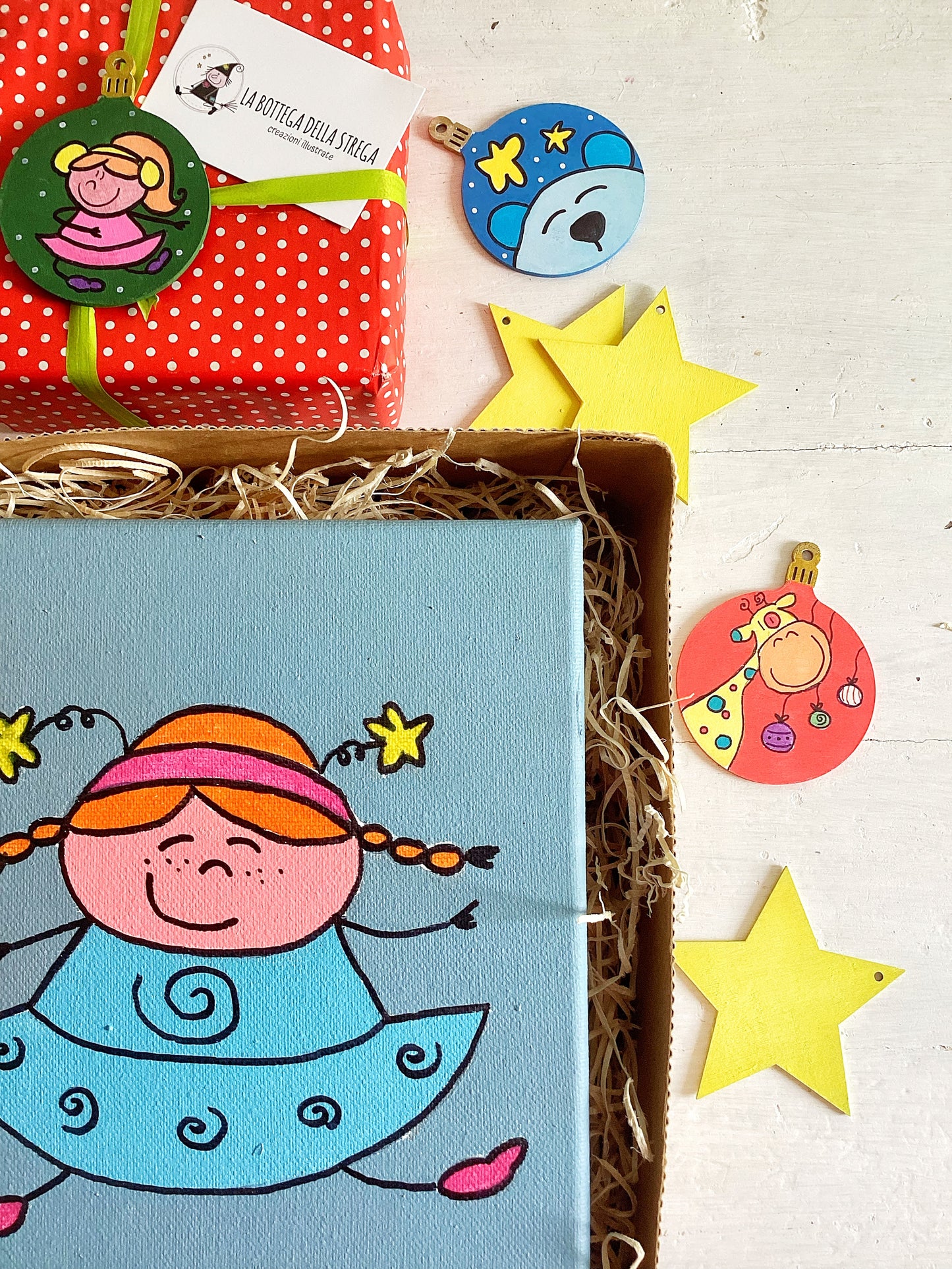 Quadro Ballerina e decorazioni in legno personalizzate – Set regalo natalizio per bambini e famiglia