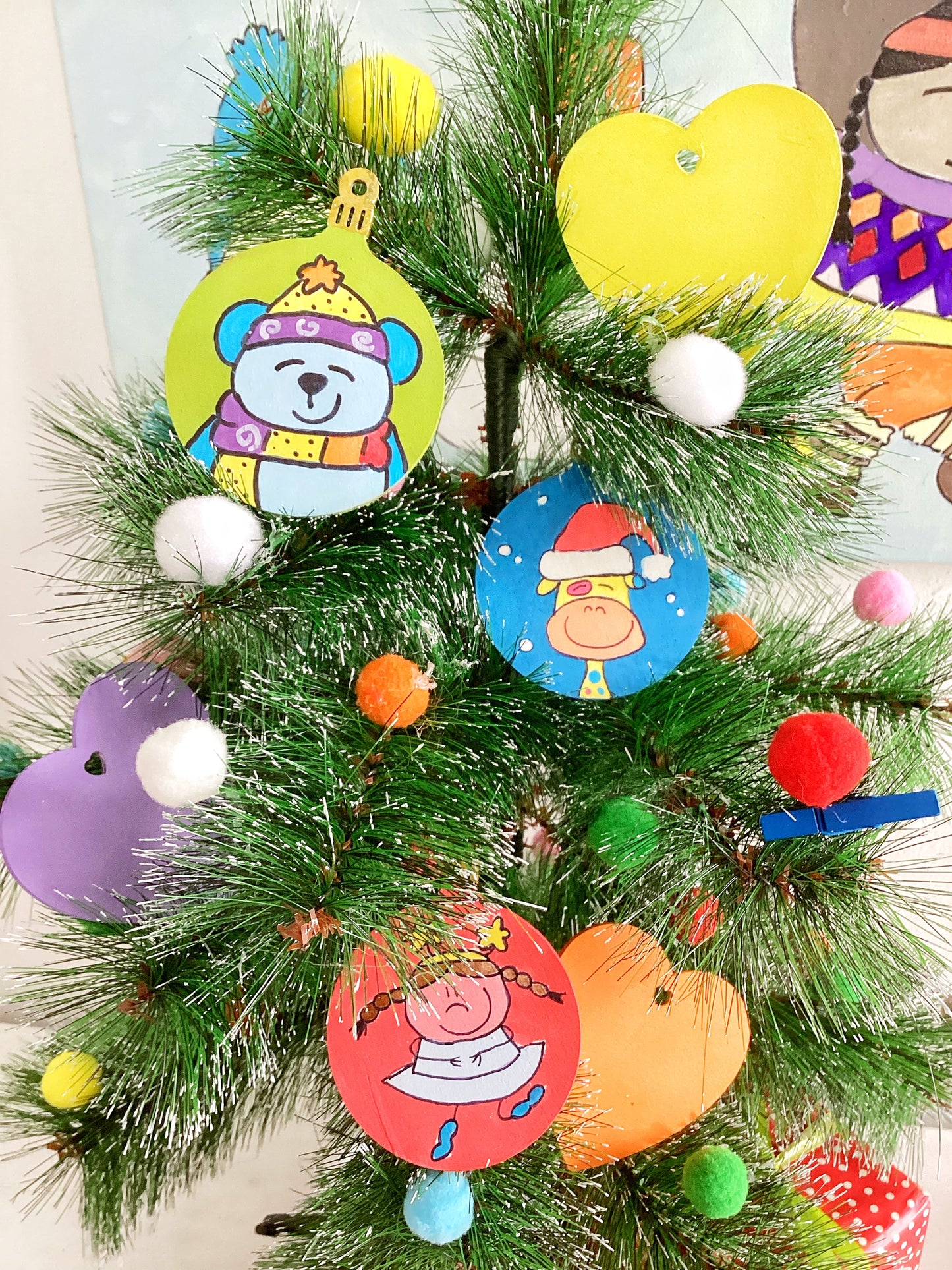 Quadro giraffa e decorazioni in legno personalizzate – Set regalo natalizio per bambini e famiglia