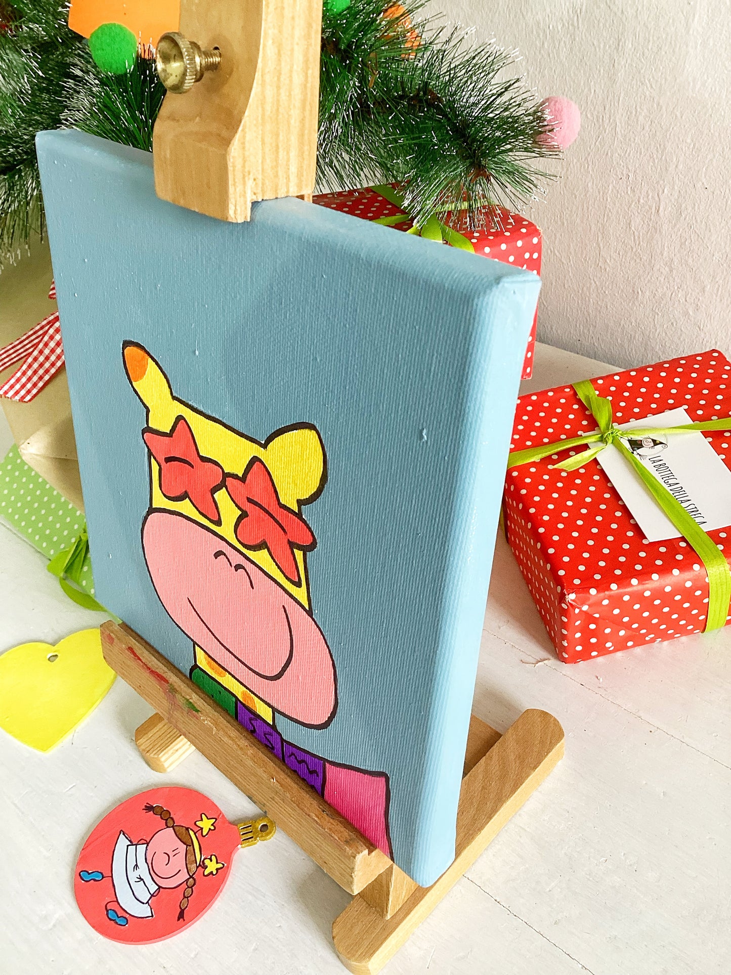 Quadro giraffa e decorazioni in legno personalizzate – Set regalo natalizio per bambini e famiglia