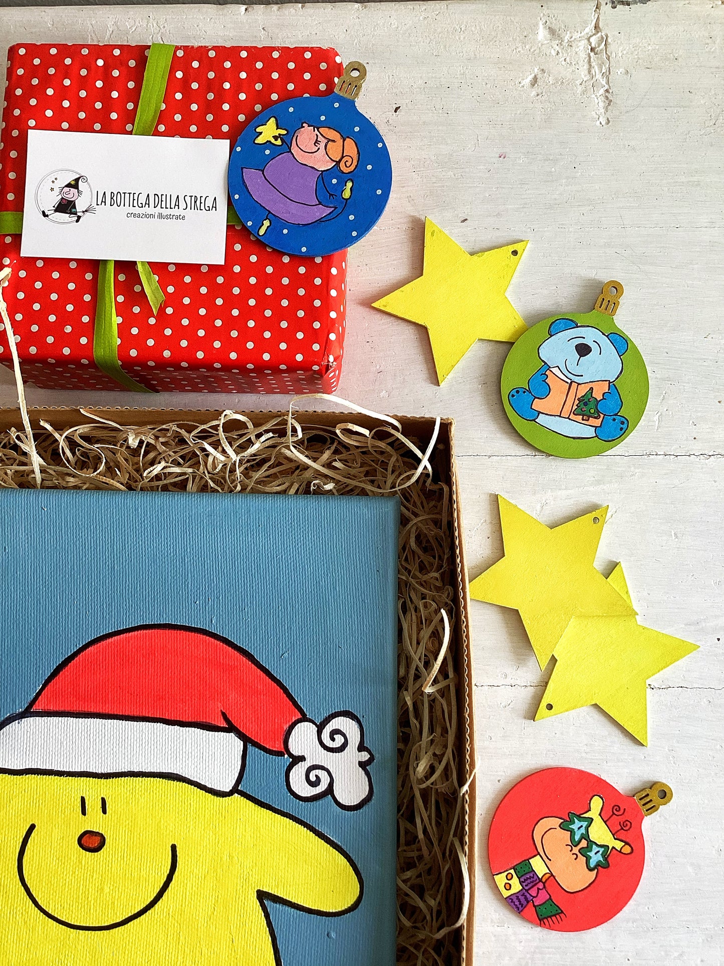 Quadro Stellina e decorazioni in legno personalizzate – Set regalo natalizio per bambini e famiglia