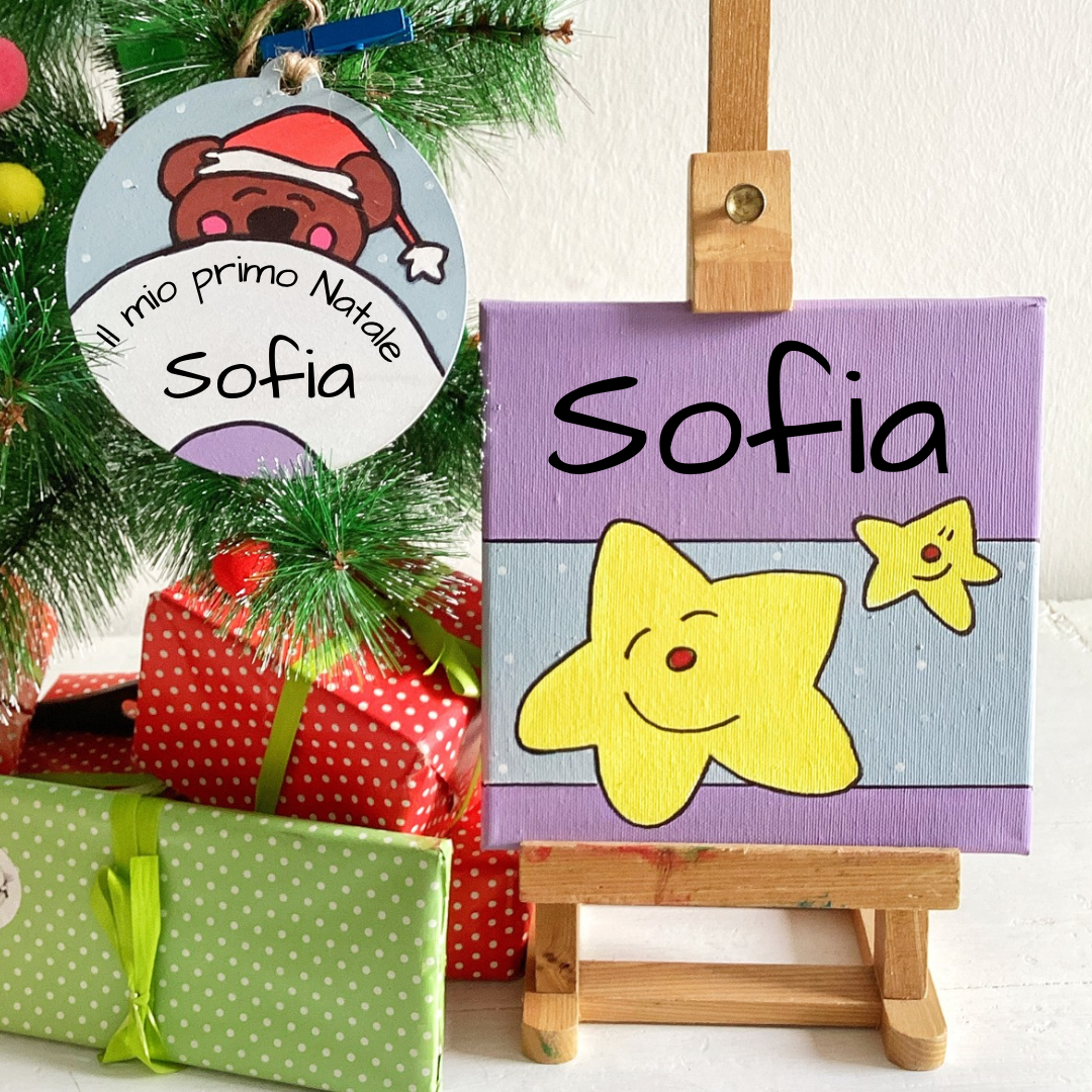 Quadro Stellina lilla + Decorazione il mio primo Natale - Orsetto Natalizio da personalizzare