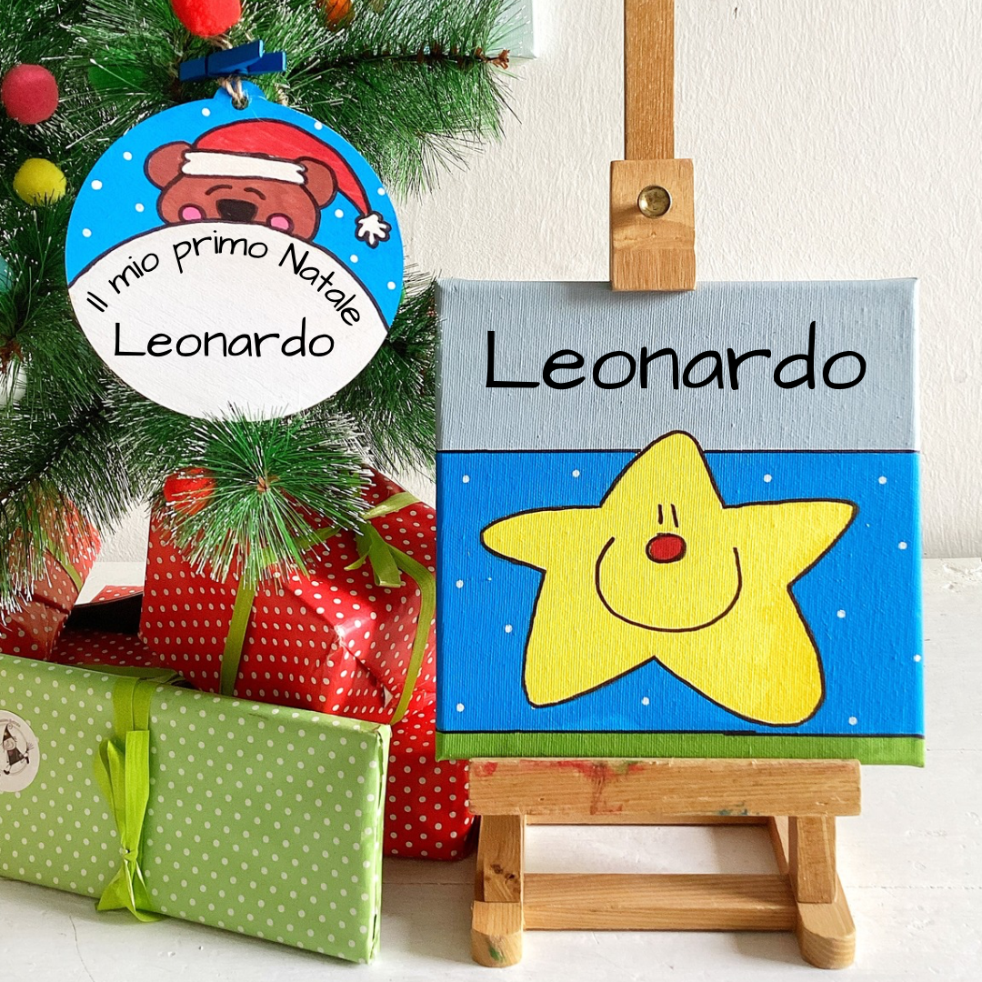 Quadro Stellina azzurro + Decorazione il mio primo Natale - Orsetto Natalizio da personalizzare