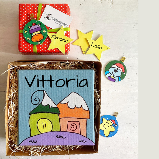 Quadro casette e decorazioni in legno personalizzate – Set regalo natalizio per bambini e famiglia