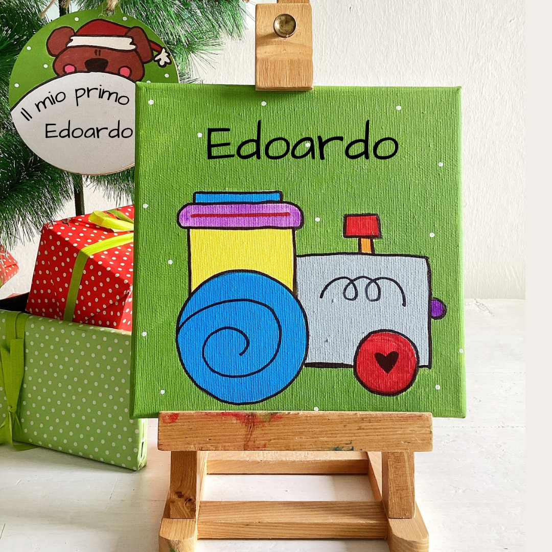 Quadro Trenino Verde + Decorazione il mio primo Natale -  Orsetto Natalizio da personalizzare