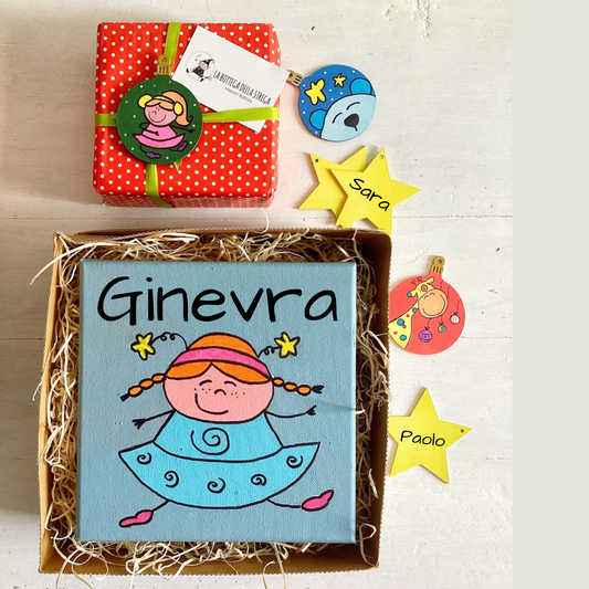 Quadro Ballerina e decorazioni in legno personalizzate – Set regalo natalizio per bambini e famiglia