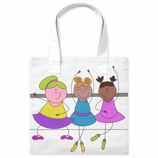 Borsa shopper con illustrazione della Ballerina Cicciotta, un messaggio di inclusione e bellezza unica, perfetta per bambini e adulti.