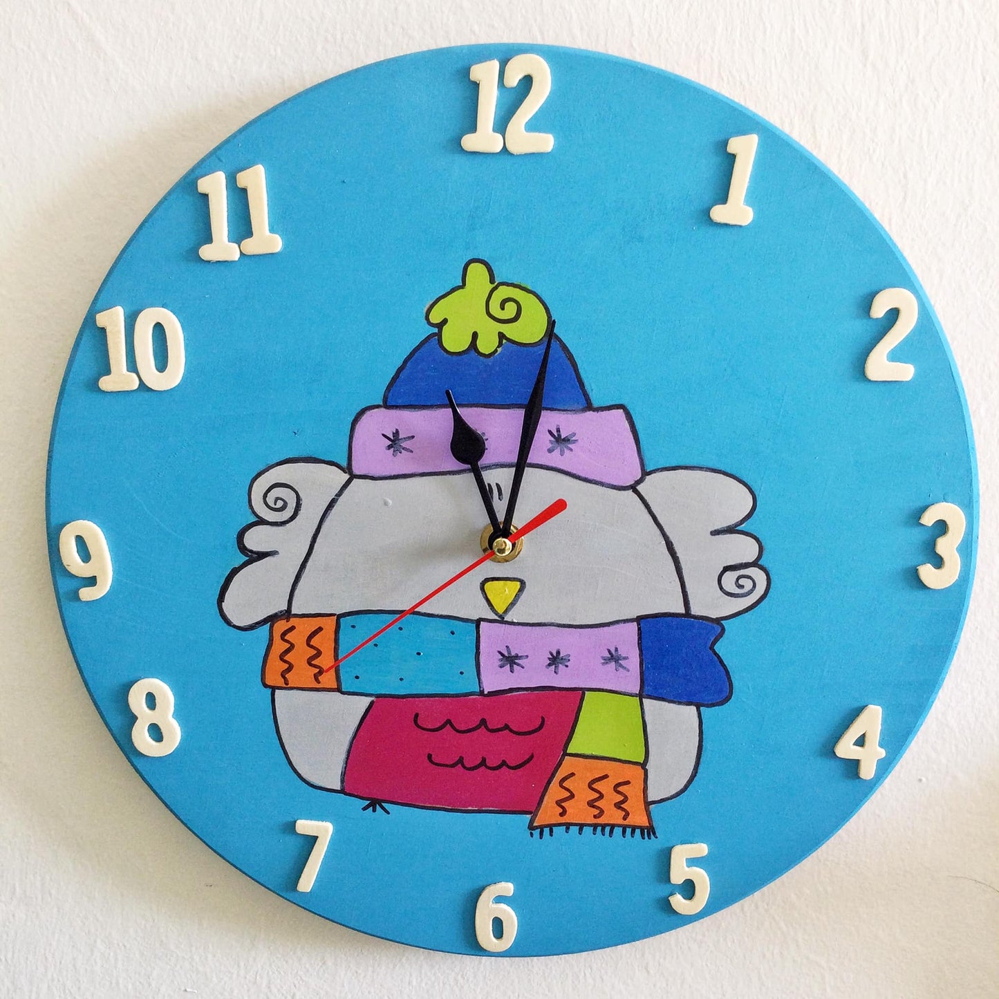 Orologio da Parete in Legno Dipinto a Mano – Uccellino Azzurro