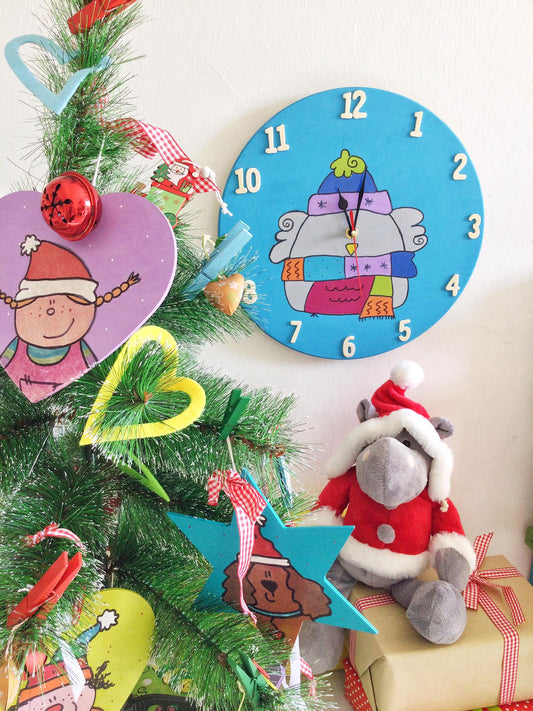 Orologio da Parete in Legno Dipinto a Mano – Uccellino Azzurro