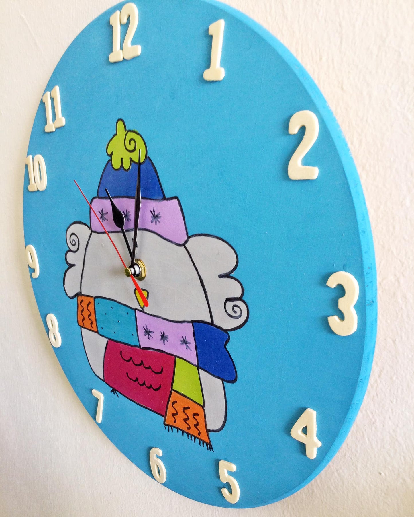 Orologio da Parete in Legno Dipinto a Mano – Uccellino Azzurro