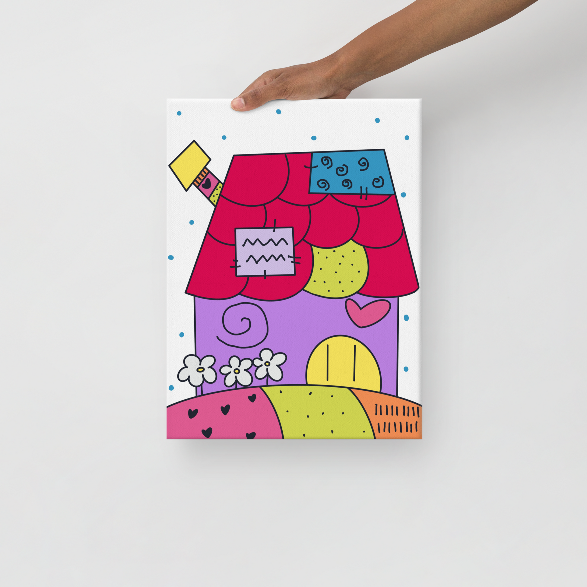  Stampa su canvas "Le Casette", illustrazione con casette colorate per bambini.