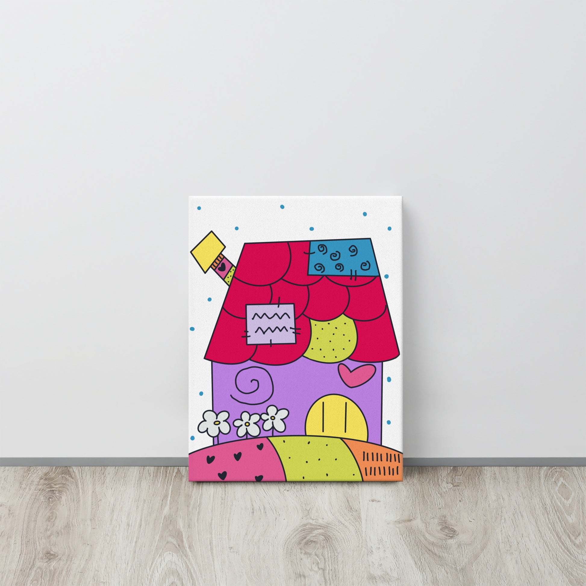 Quadro per cameretta bambini con casette colorate, simbolo dell’amicizia.